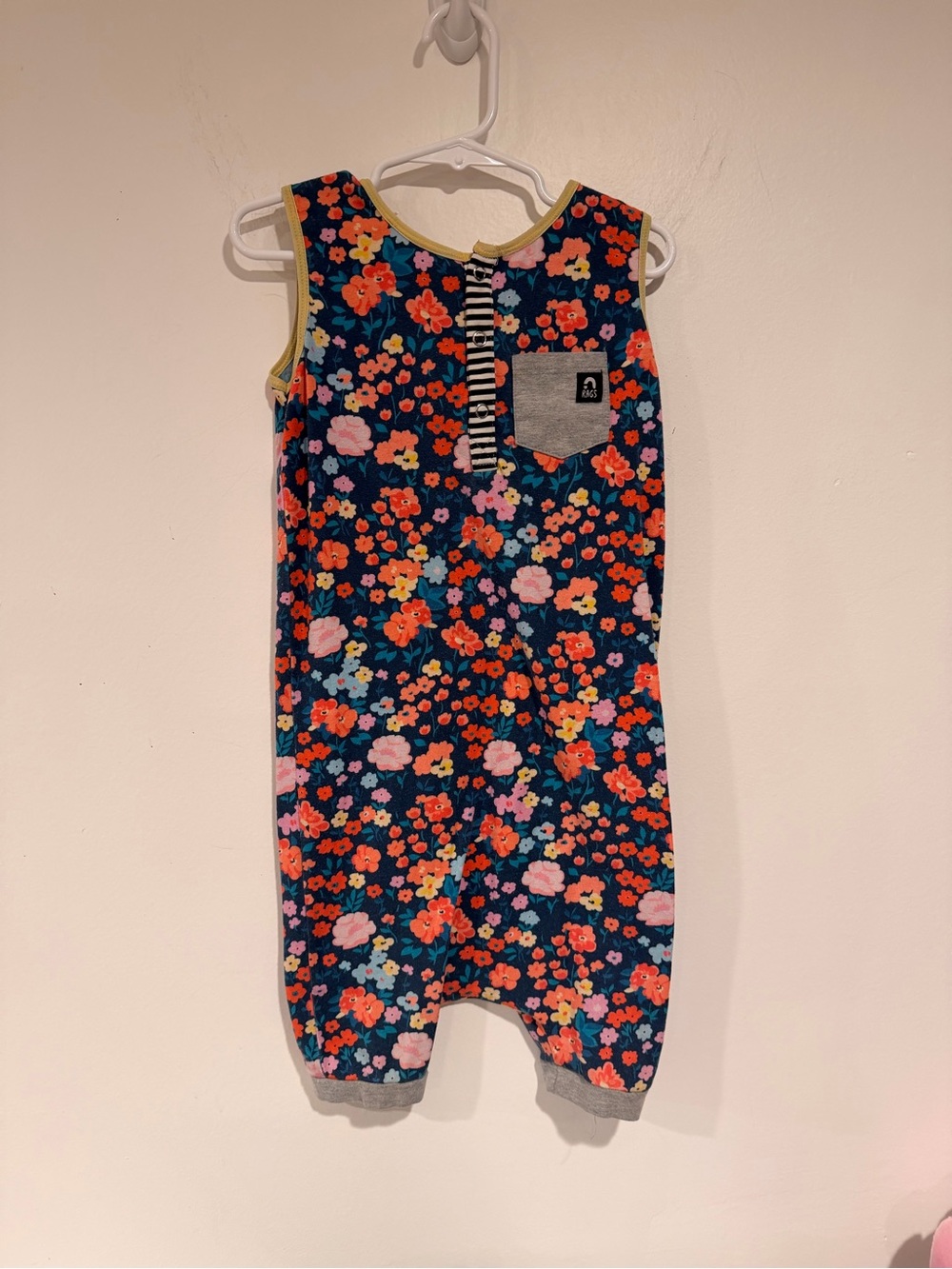 Rags to Raches Navy Floral One-Piece Bodysuit with Coral & Pink Flowers